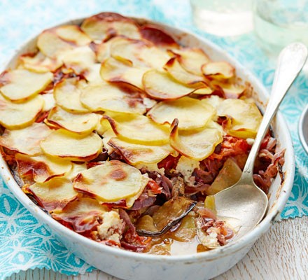 Aubergine, potato & goat's cheese gratin
