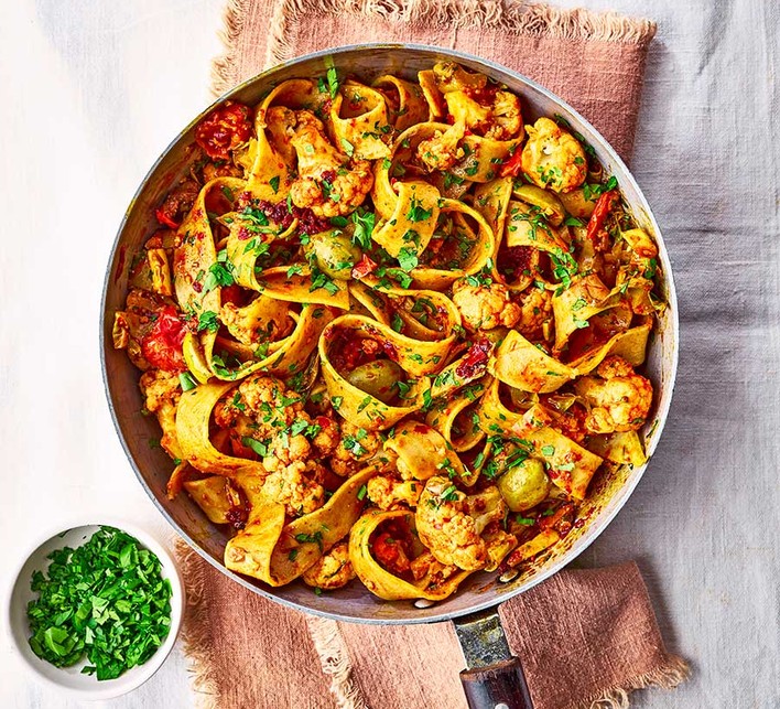 Olive, cauliflower & harissa pasta
