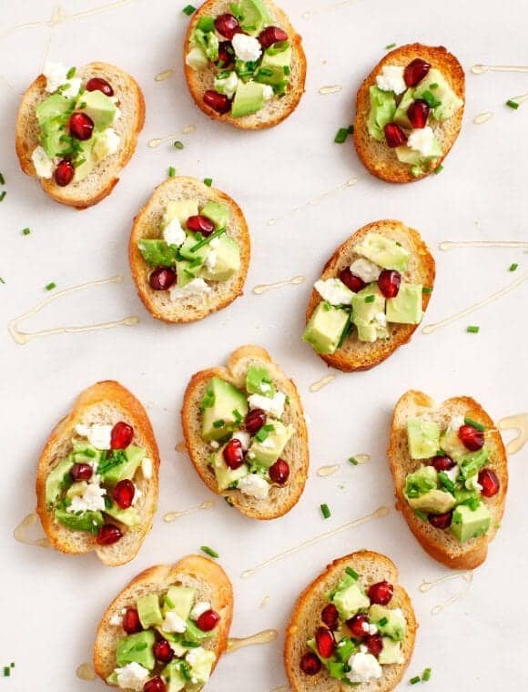 Avocado & Pomegranate Crostini